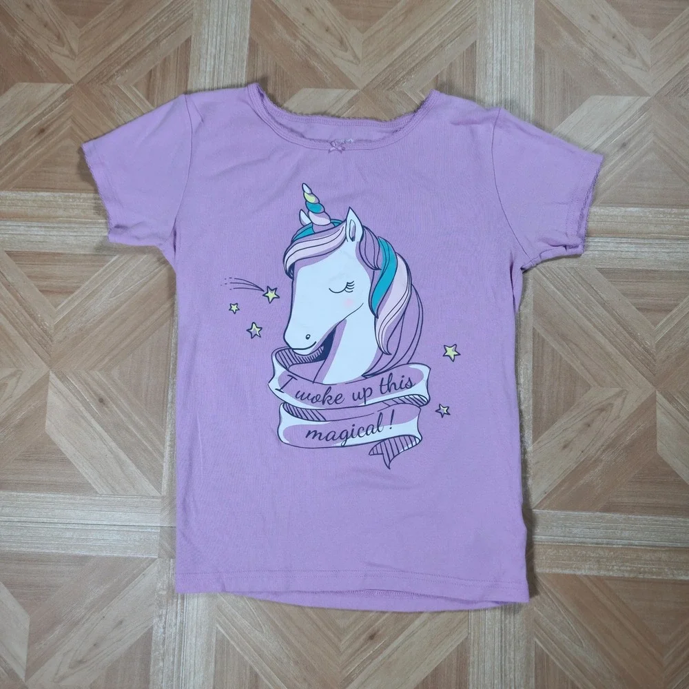 Carters Girls Purple Unicorn Pajama Top Short Sleeve Graphic Shirt Size 14